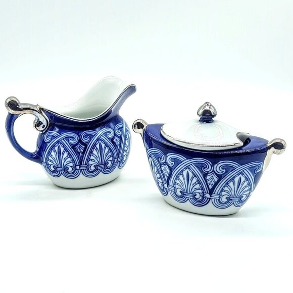 Bombay China Company Blue White Creamer & Sugar Set - Picture 1 of 7